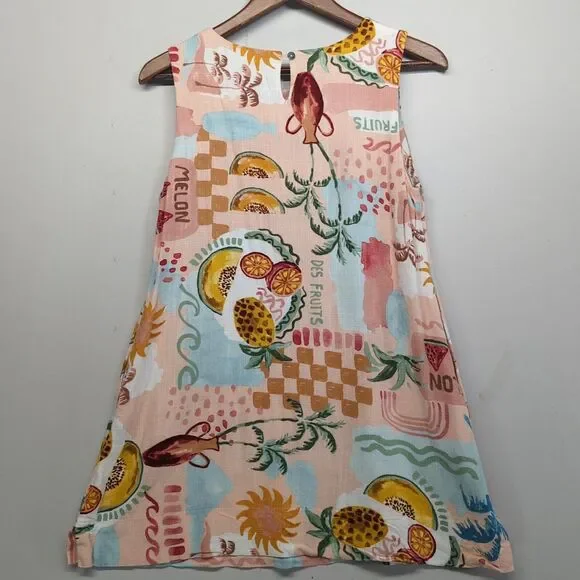 Paper Heart Anthropologie Fruit Print Linen Blend A Line Shift Mini Dress M Boho - Picture 2 of 10